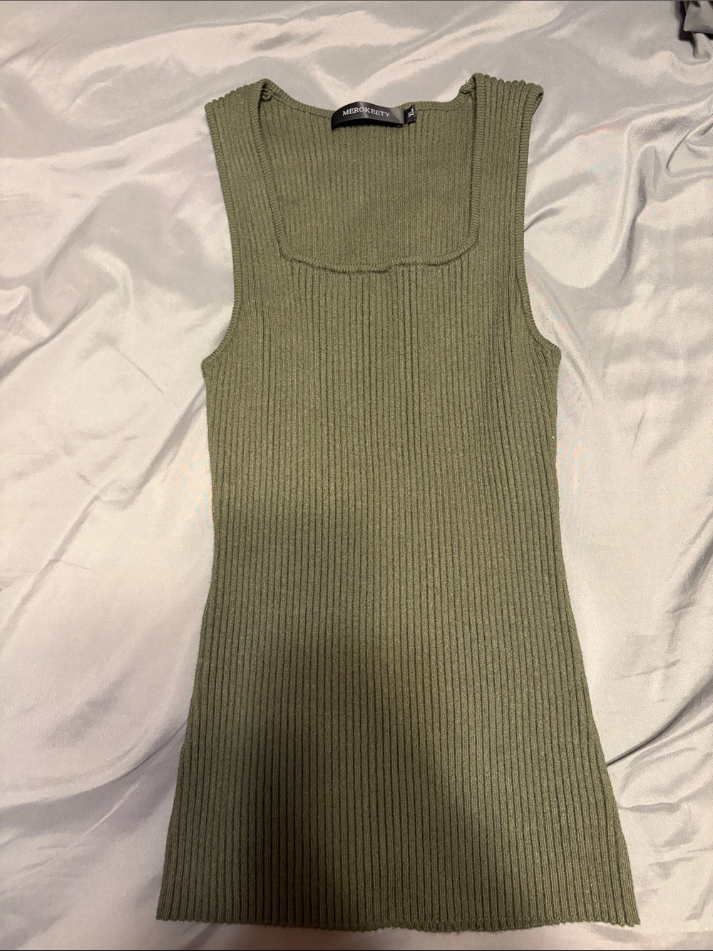Merokeety Olive Ribbed Knit Tank Top